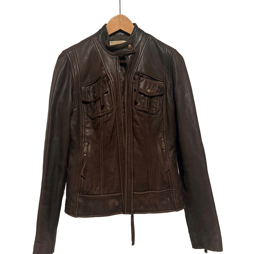 MICHAEL Michael Kors Dark Brown Leather Jacket XS